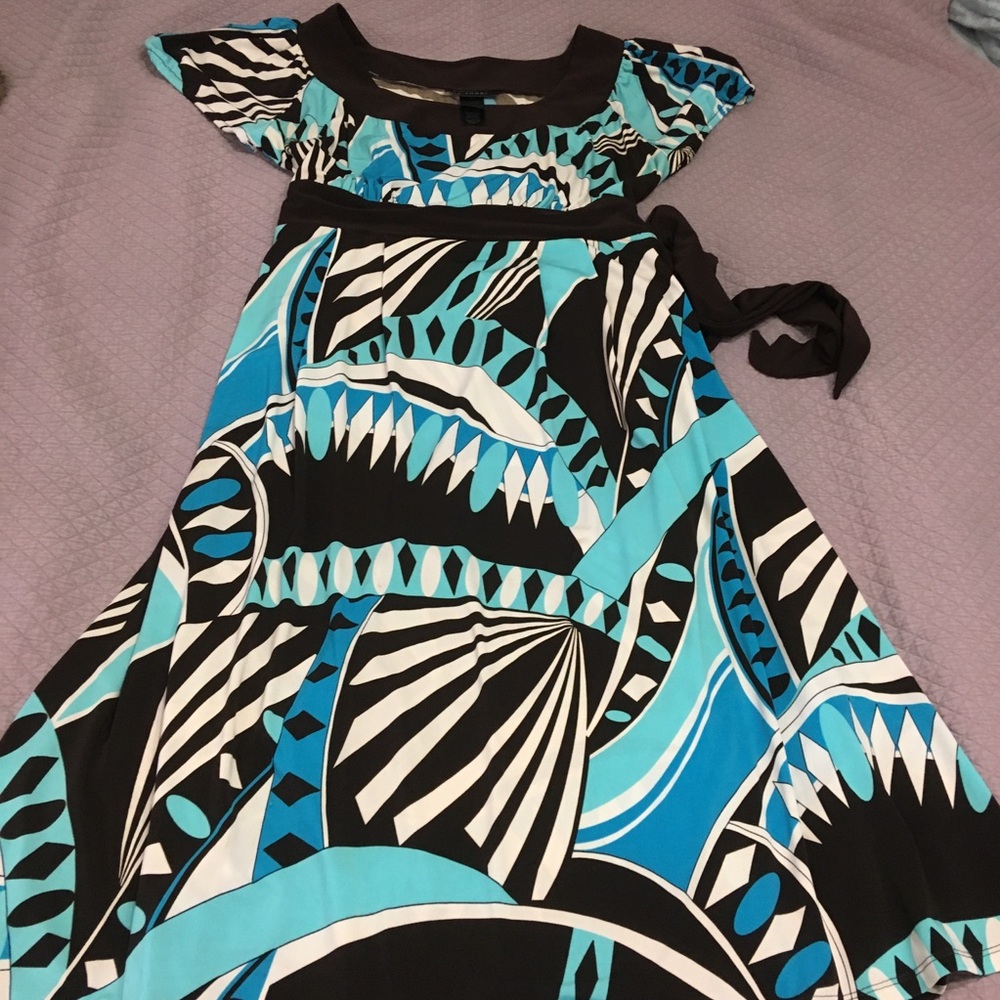 Turquoise and chocolate brown dress